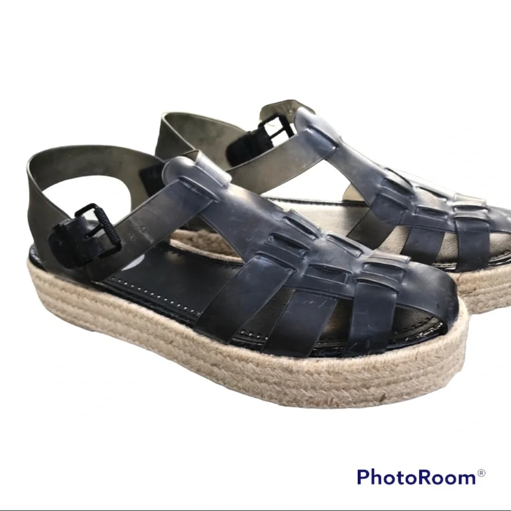 Sam Edelman Black Jelly Fisherman Espadrille Platform Sandals Sz. 7